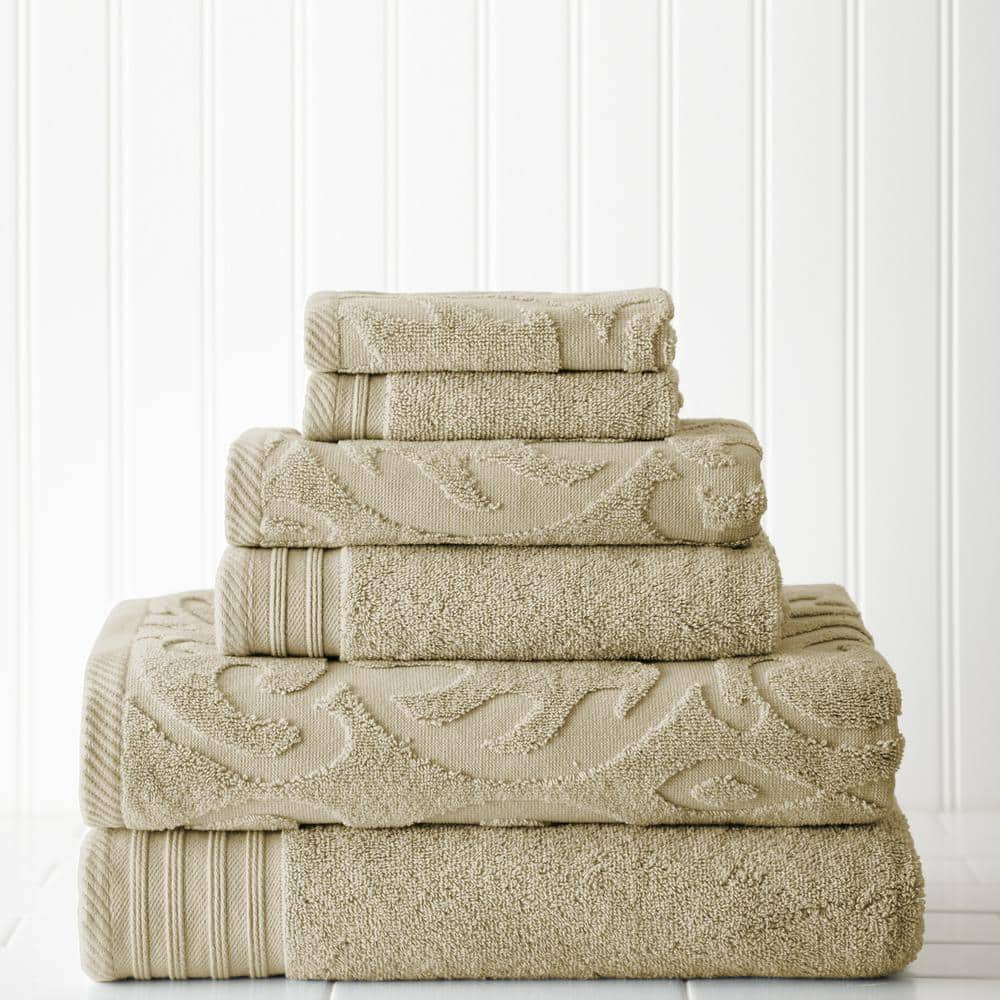 Superior Zero Twist Cotton Solid & Jacquard Hand Towel Set of 6