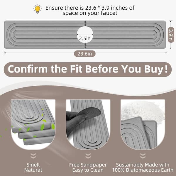 Light Gray Faucet Mat for Kitchen Sink, 0.3 in. H x 23.6 in. W x 3.9 in. D Quick Drying Splash Guard