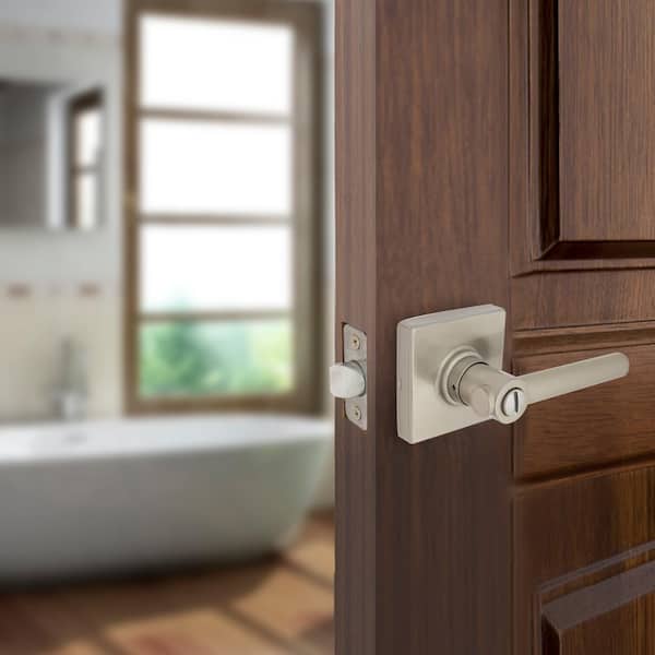 Highland Satin Nickel Bed and Bath Door Handle with Square Rose