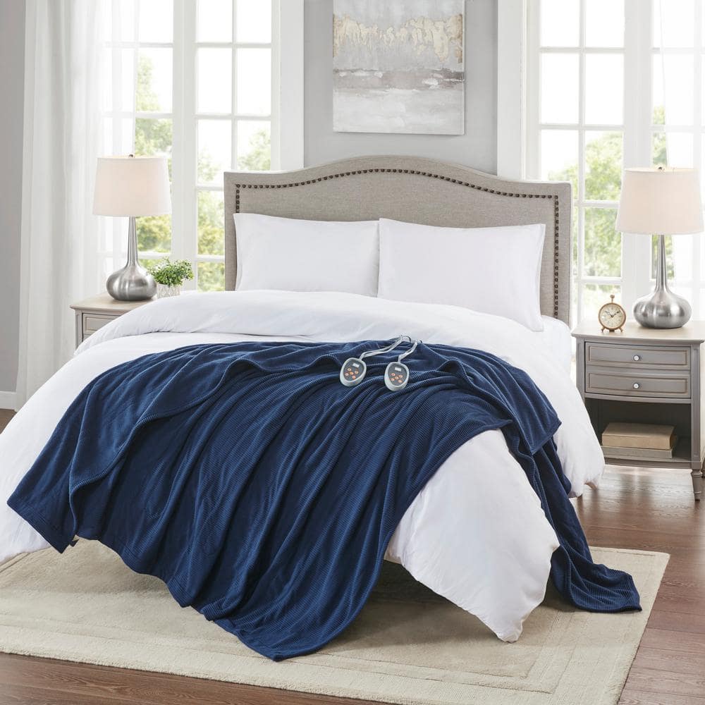 Navy Full Size Electric Micro Fleece Heated Blanket