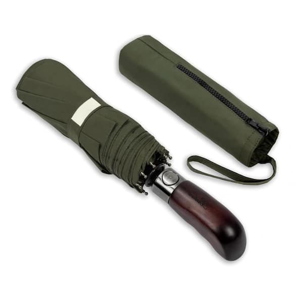 Auto‑Open Close Folding Umbrella, Travel Umbrella, Green, Windproof Fiberglass Frame Umbrella for Daily Commute