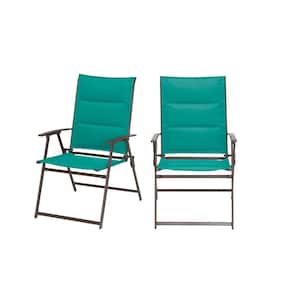 Mix and Match Steel Padded Sling Folding Outdoor Patio Dining Chair in Emerald Coast Green (2-Pack)