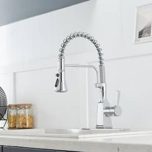 Single-Handle Pull-Down Sprayer 3 Spray High Arc Kitchen Faucet With Deck Plate in Polished Chrome