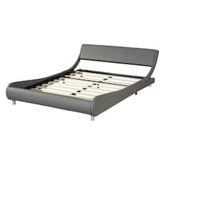 63.80 in. W Grey Queen Wood Frame Platform Bed with Modern Design & Faux Leather Headboard