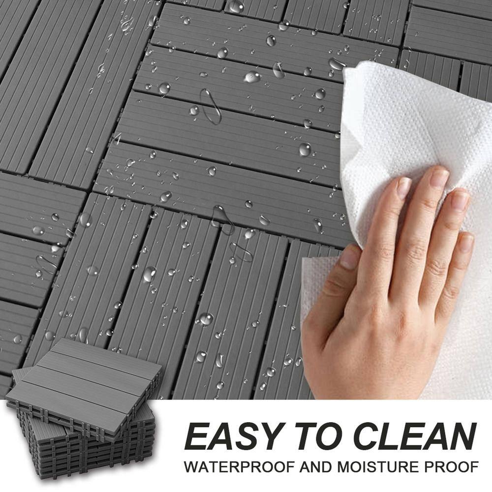 Dark Gray 12x12 Plastic Composite Interlocking Deck Tiles, Set of 35