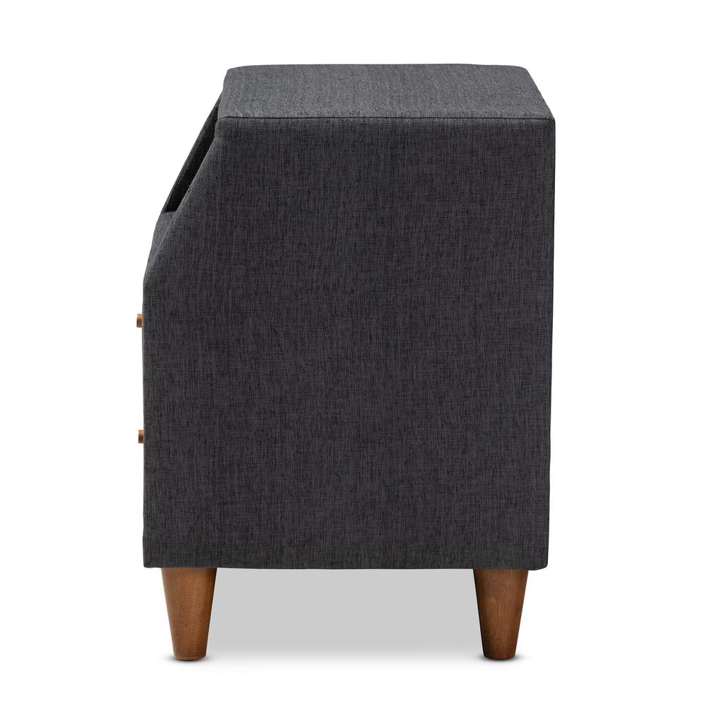 Claverie Charcoal Fabric 2-Drawer Mid-Century Modern Nightstand