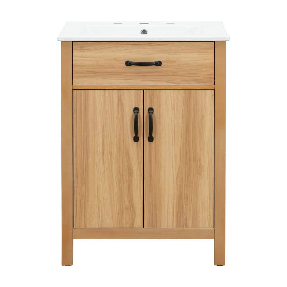 24 in. Yellow Wood Rectangle Vessel Sink Bathroom Vanity Combo with 2 Soft Close Doors, Adjustable Shelf price history on PriceWatchPro