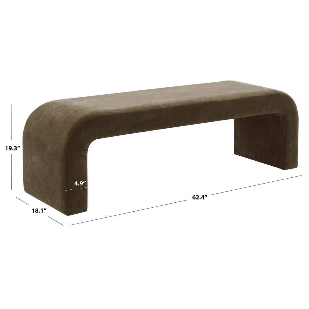 Caralynn Dark Olive Green Velvet Modern Bench with Storage