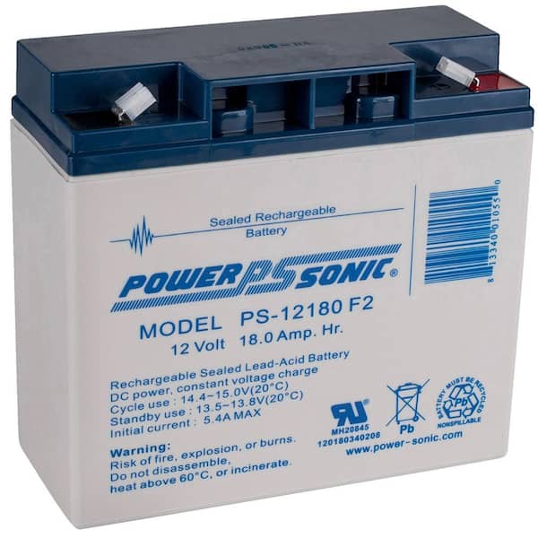 Power-Sonic 12-Volt 18 Ah F2 Terminal Sealed Lead Acid (SLA) Rechargeable Battery