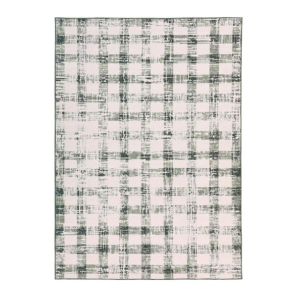 Green 9 ft. X 12 ft. Checkered Washable Geometric  Non-Slip Low Pile Soft Indoor Carpet, Living Room, Bedroomm Area Rug