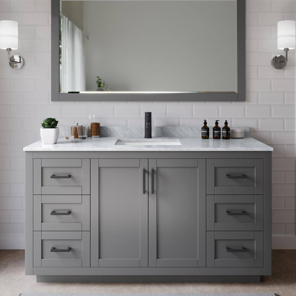 Miranda 60 in. W Single Bath Vanity in Dark Gray with Marble Vanity Top in White Carrara with White Basin and Mirror price history on PriceWatchPro