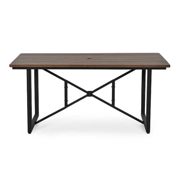 Grove Tranquil 6-Person Rectangle Aluminum Frame Outdoor Dining Table with Wood Tabletop and Umbrella Hole