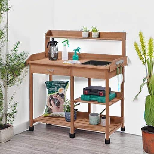 Phewnyzo 45.2 in.W x 47.6 in.H Dark Brown Fir Wood Garden Potting