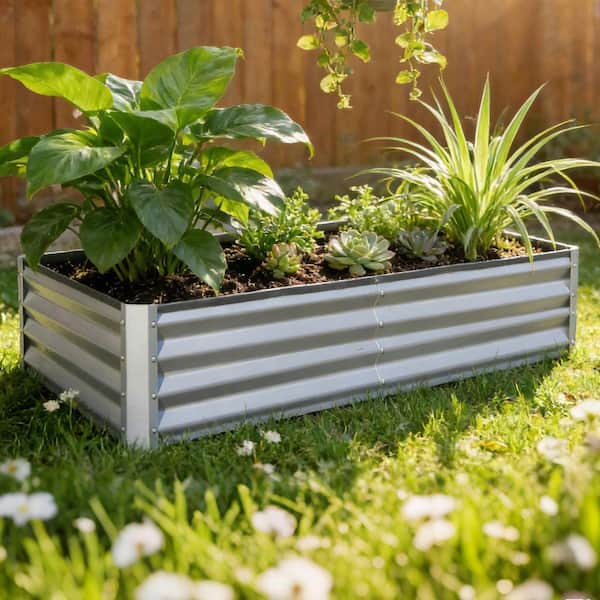 8 x 4 x 1 ft. Silver Metal Galvanized Rectangular Outdoor Raised Garden Bed Planter Box