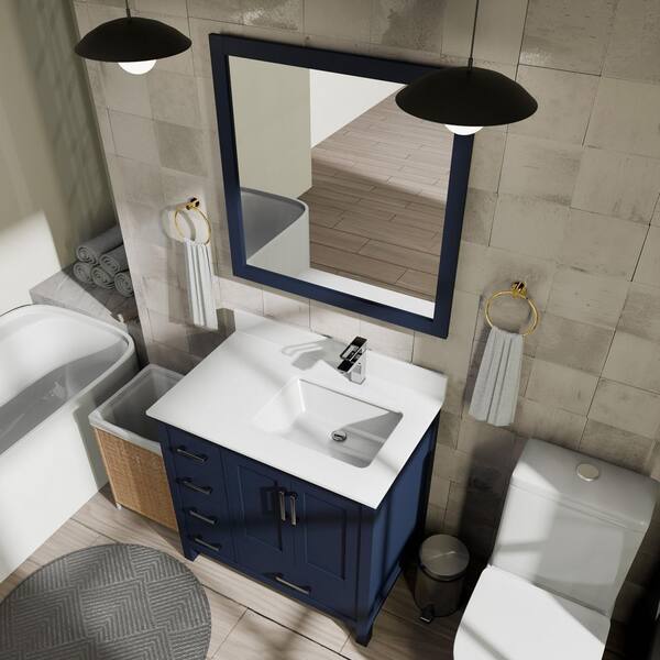 Lexora Jacques 36 in. W x 22 in. D Right Offset Navy Blue Bath
