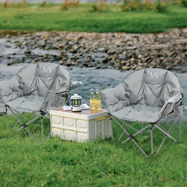 BOZTIY 2PK Oversized Camping Chair, Fully Padded Folding Moon Saucer Chair, Heavy Duty Folding Chair with Cup Holder&Carry Bag YLY-GRAY(2pkDH BOZTIY 2PK Oversized Camping Chair, Fully Padded Folding Moon Saucer Chair, Heavy Duty Folding Chair with Cup Holder&Carry Bag YLY-GRAY(2pkDH