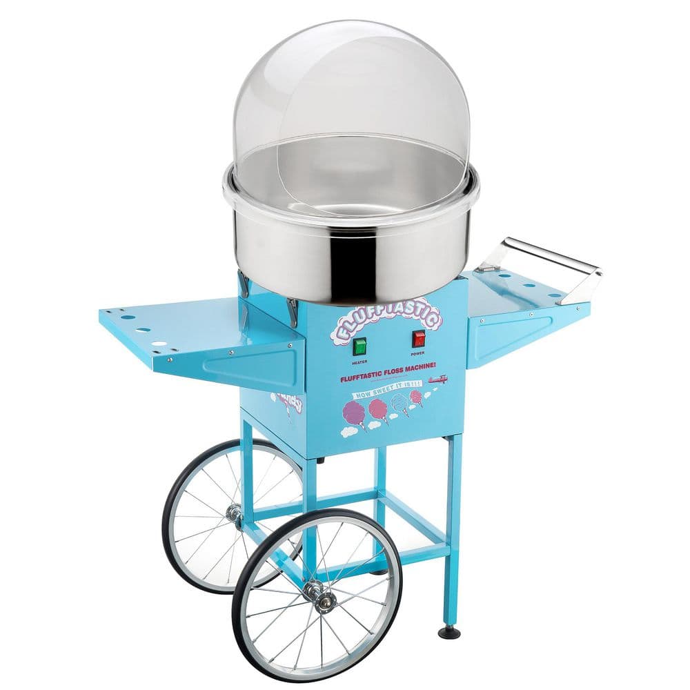 Cotton Candy Machine - Flufftastic 1000-Watt Floss Maker with Cart, 13 in. Wheels, Dome Shield, and Stainless-Steel Pan