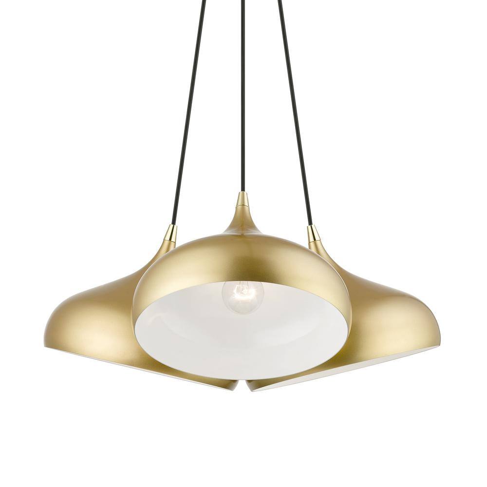 Soft Gold and Polished Brass 3-Light Cluster Pendant