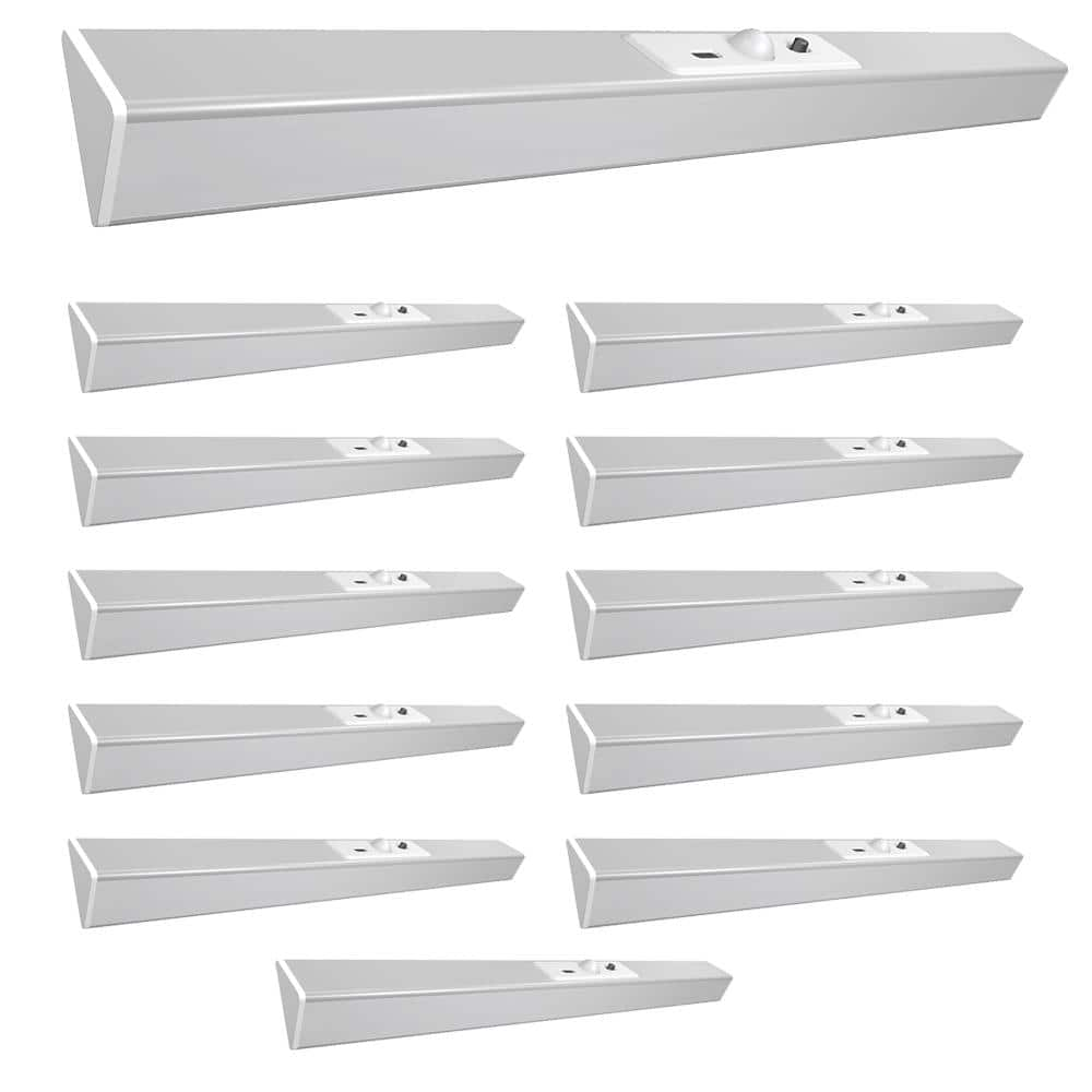 Feit Electric 13 in. Battery Operated LED Motion Sensor Stanless Steel Rechargeable Cool White Under Cabinet Closet Light (12-Pack)