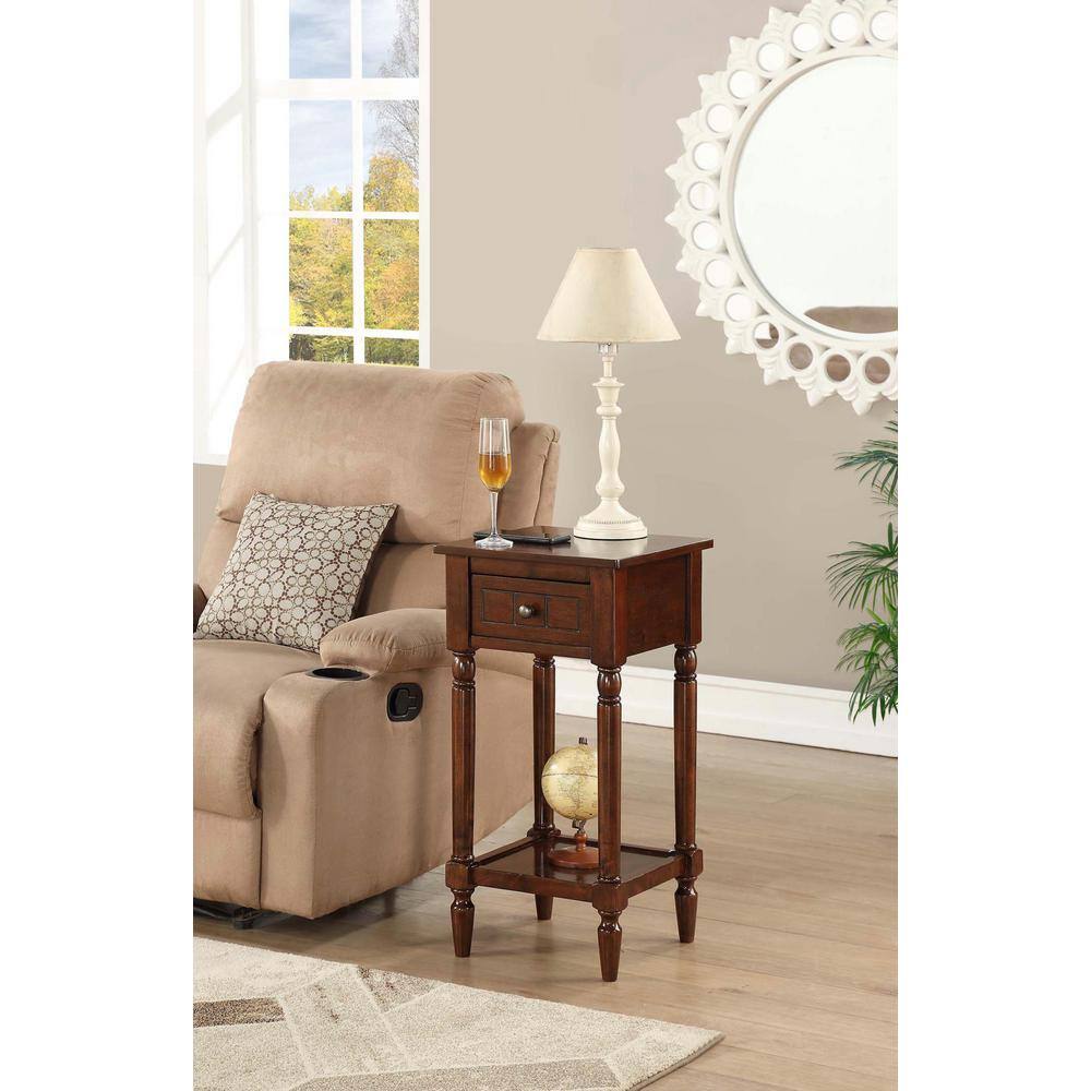 Espresso Wood Accent Table with Drawer and Shelf