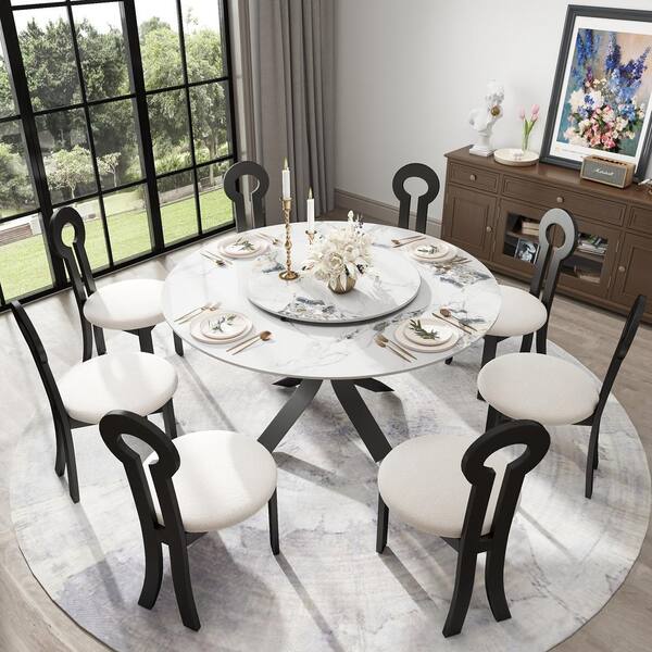 Rotable Tooling Table Magic Home Modern 59.0 in. Ink Rotable Lazy Susan Round Sintered Stone ...