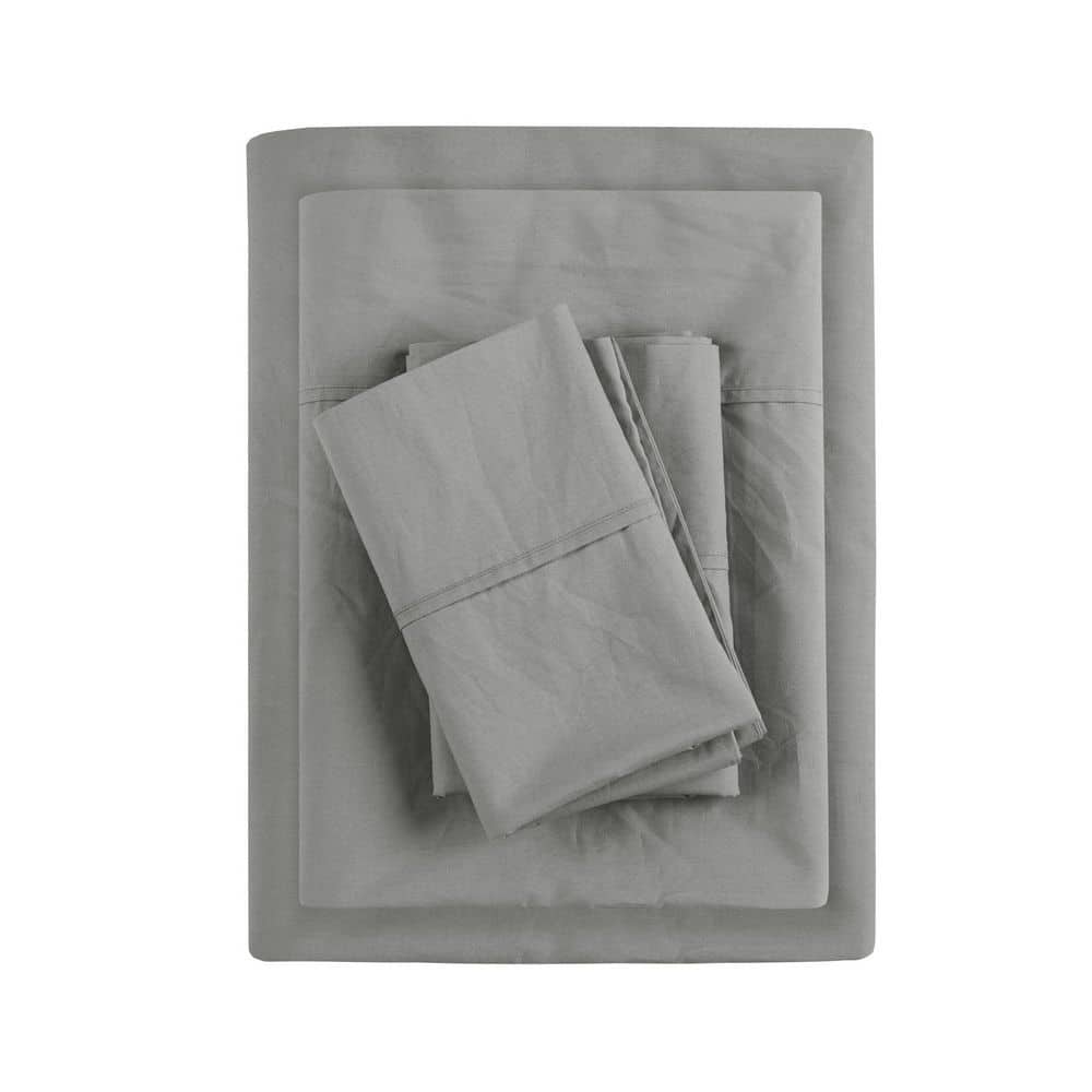 Madison Park Peached Percale 3-Piece Charcoal Twin Cotton Sheet Set ...