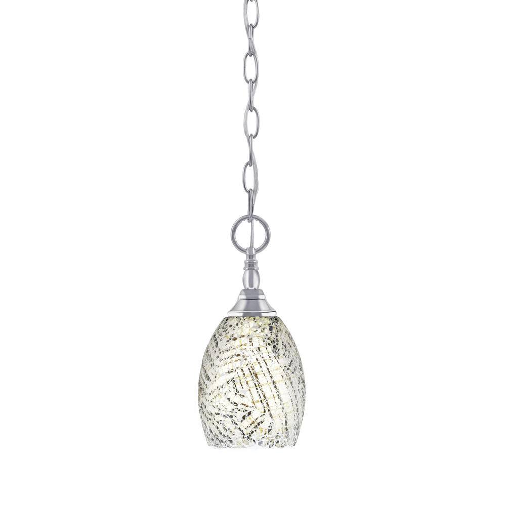 Elva 100-Watt 1-Light Chrome Shaded Pendant Light with 5 in. Natural Fusion