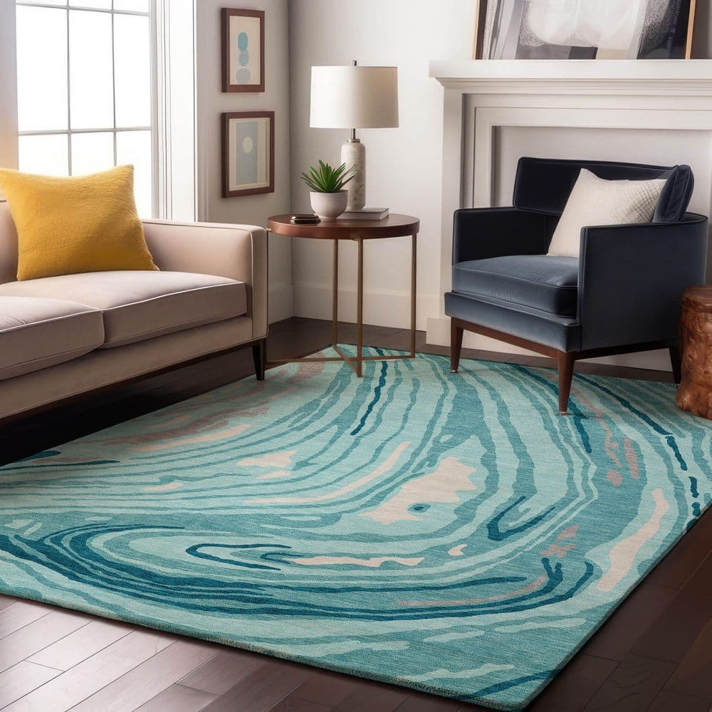 Mayfield Premium Machine Washable Abstract AMF1051 Turquoise 3 ft. x 5 ft. Area Rug price history on PriceWatchPro