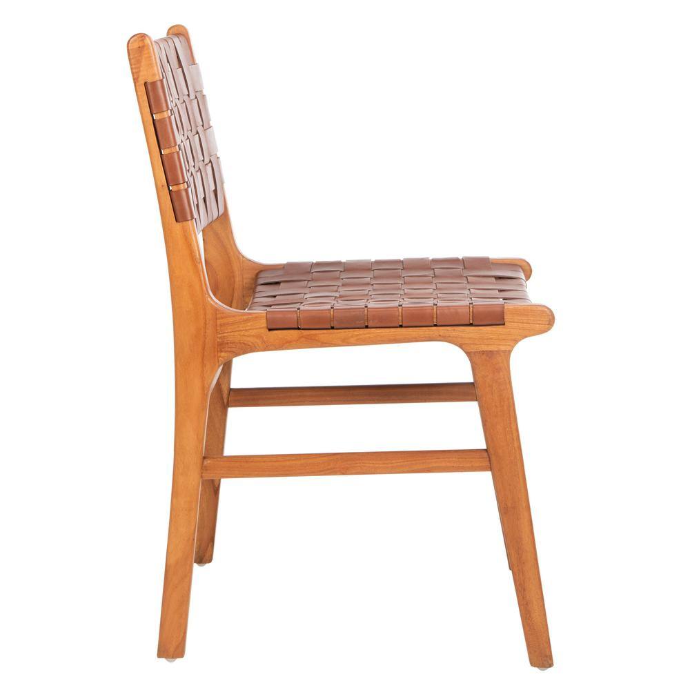 Cognac and Natural Woven Leather Side Chairs, Set of 2