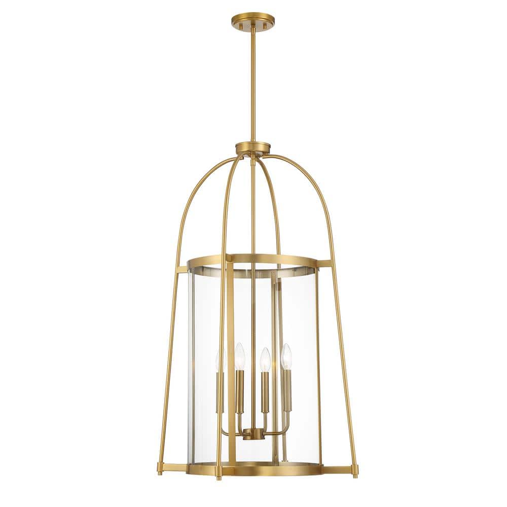 Rosedale Warm Brass 4-Light Pendant with Clear Glass Shade