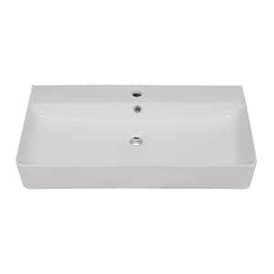 35 in. Ceramic Console Sink White Single Basin with Brushed Nickel Legs