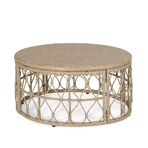 Brown Oval Wicker 15.5 in. H Outdoor Coffee Table