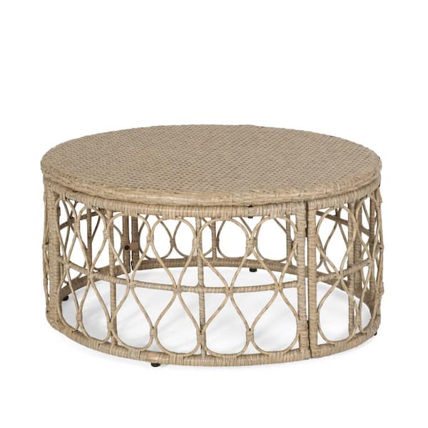 Tenleaf Brown Oval Wicker 15.5 in. H Outdoor Coffee Table