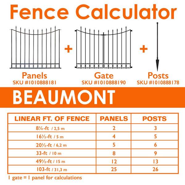 Vigoro Beaumont 40.4 in. H x 49.6 in. W Black Steel 3-Rail Fence Panel
