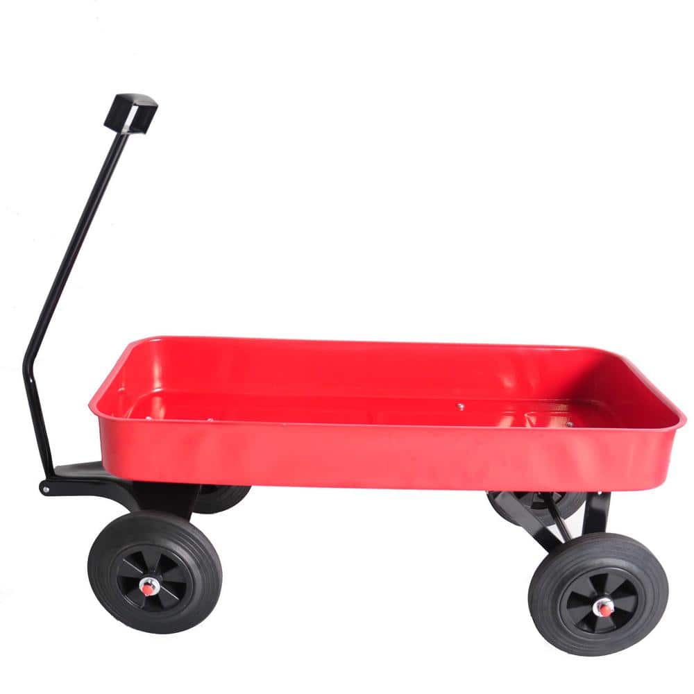 Mondawe 1.1 cu.ft. Red Steel Garden Cart All Terrain Cargo Wagon Cart with Solid Wheels & Push-Pull Handle -  MA-QD33518-RD