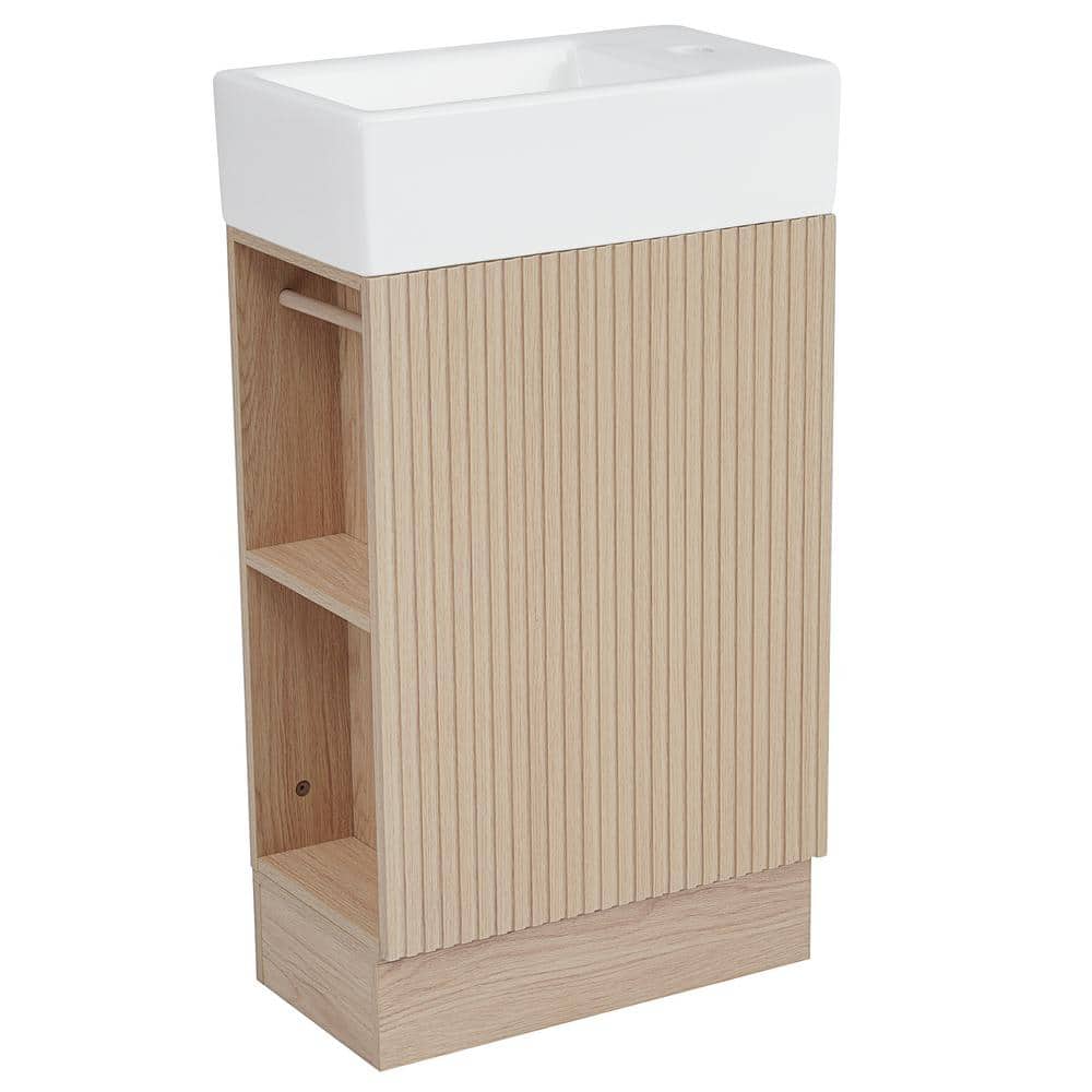 Modern 18.6 in. W x 10.6 in. D x 33.2 in. H Single Sink Freestanding Natural Bath Vanity in MDF Board with Ceramic Top price history on PriceWatchPro