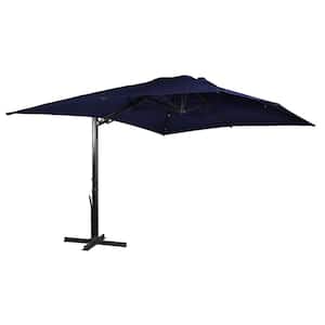 10 ft. x 13 ft. Aluminum Cantilever Umbrella Rectangular Crank Market Umbrella Tit Patio Umbrella with Base in Navy Blue