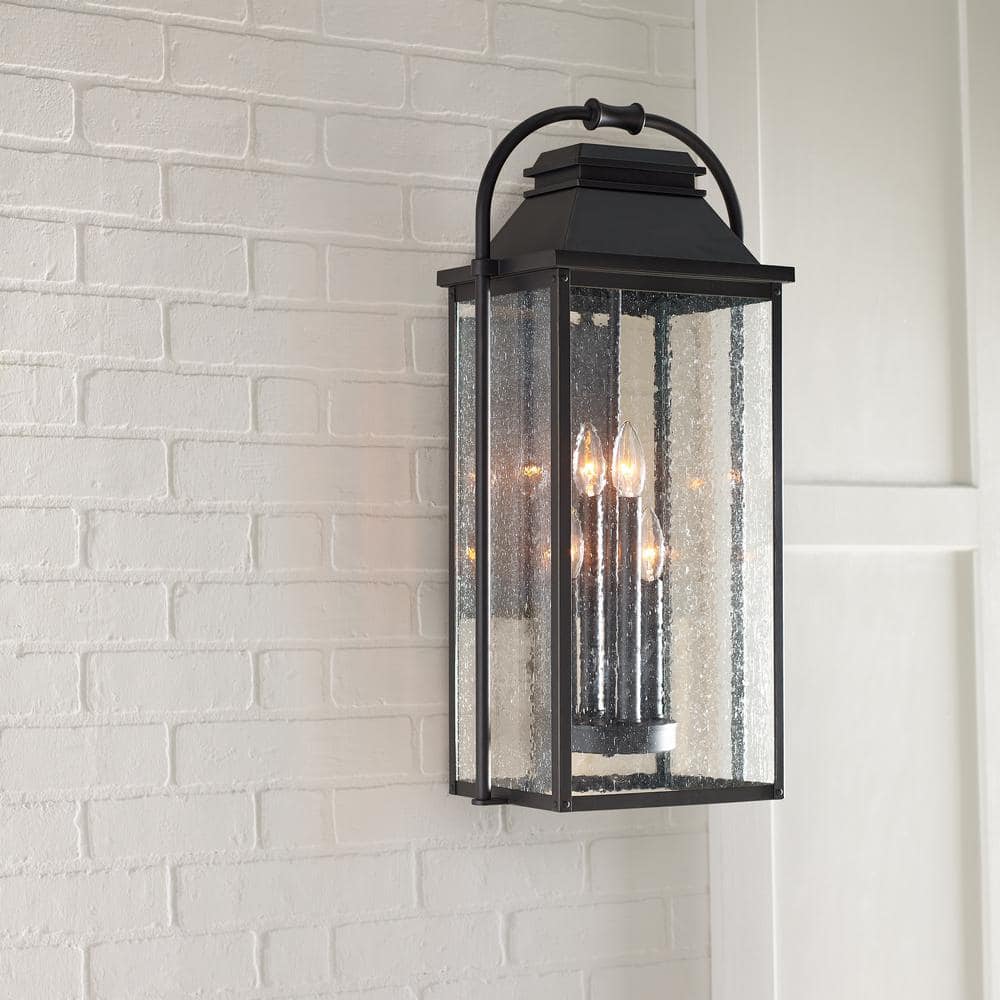 Antique Bronze Rectangular Lantern Sconce with Clear Seeded Glass