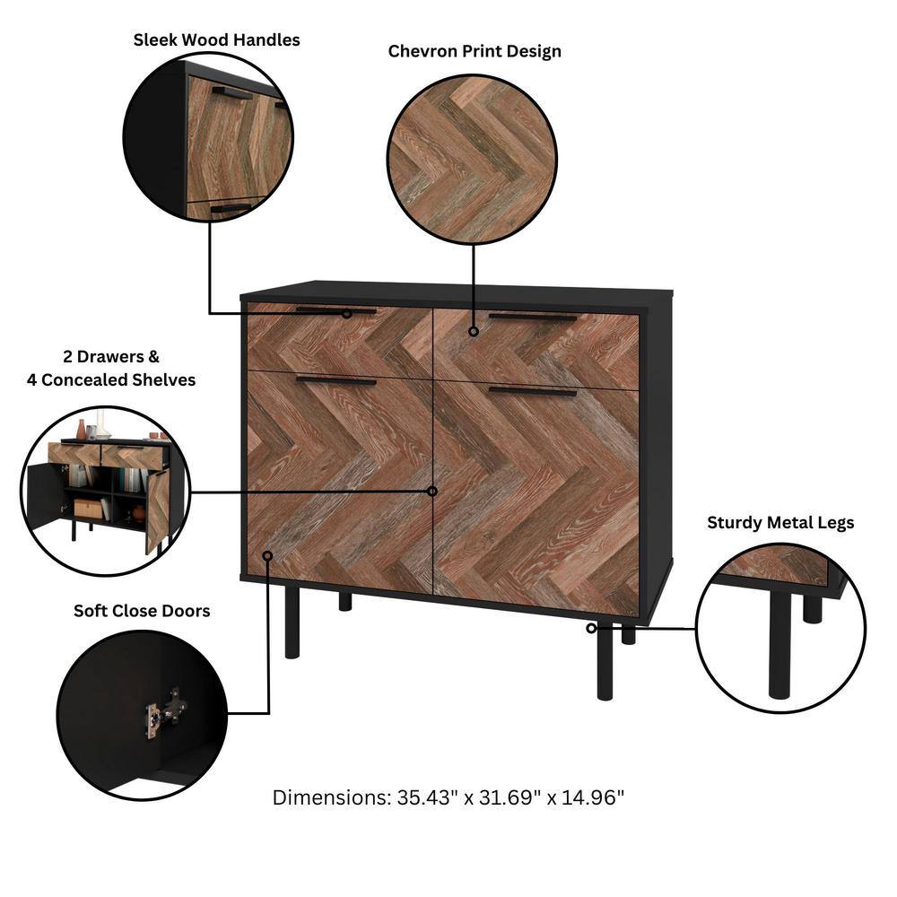 Mid-Century Modern Black and Brown Wood Buffet Sideboard
