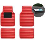 Red 4-Piece Luxury Universal Liners Heavy Duty Anti-Slip Backing Faux Leather Striped Car Floor Mats