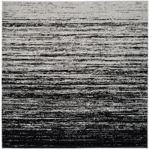 Adirondack Silver/Black 10 ft. x 10 ft. Solid Color Striped Square Area Rug