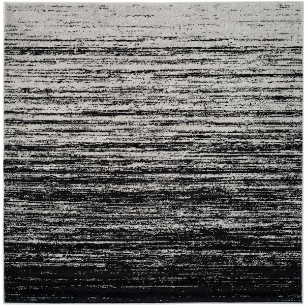 Adirondack Silver/Black 12 ft. x 12 ft. Solid Color Striped Square Area Rug
