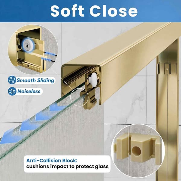 56-60 in. W x 72 in. H Double Sliding Framed Shower Door in Brushed Gold with Nano-Coated Easy-Clean Rain Glass