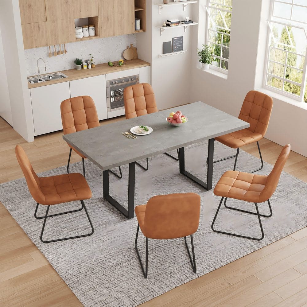 7-Piece Set of Brown Chairs and Gray Rectangular Retractable Dining Table with Carbon Steel Legs and 6 Modern Chairs price history on PriceWatchPro