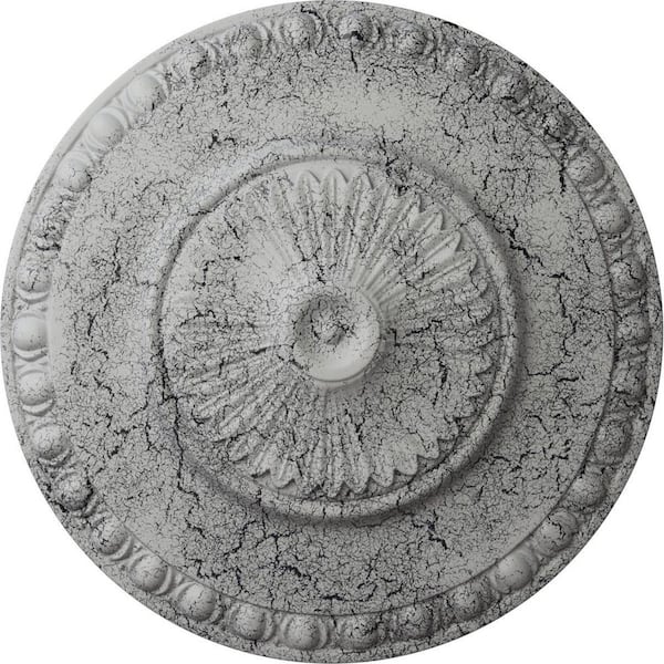 Ekena Millwork 3-1/4 in. x 23-1/2 in. x 23-1/2 in. Polyurethane Lyon Ceiling Medallion, Ultra Pure White Crackle