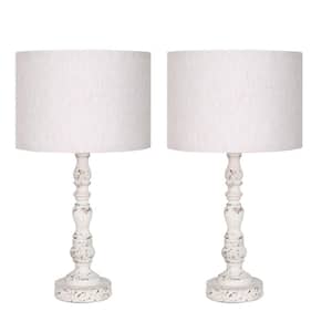 21.3 in. Resin Poly White Table Lamp Set with White Linen Fabric Shade and Cable (Set of 2)