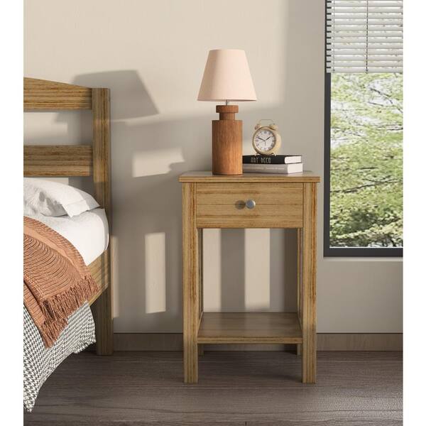 Dwell Home Inc Gabriel Set of 2 1 Drawer Wood Nightstand with Shelf End Table Drawer and Shelf Small Spaces Bed Side Table Honey Oak CS NS2 GAB1 OAK The Home Depot
