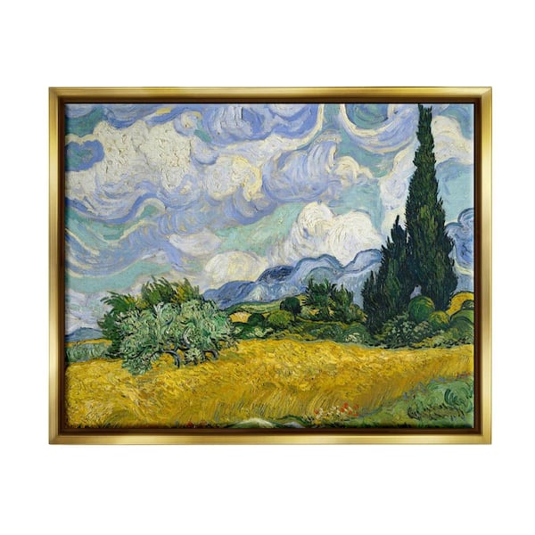 The Stupell Home Decor Collection Van Gogh Wheat Field with Cypresses Painting by Vincent Van Gogh Floater Frame Culture Wall Art Print 31 in. x 25 in.