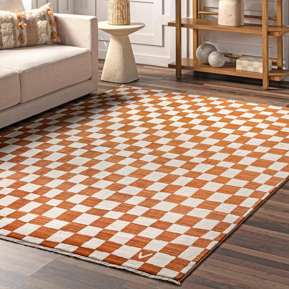 Dominique Orange and White Geometric Synthetic Area Rug