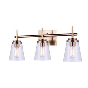 Perla 25.4 in. 3-Light Gold Vanity Light with Clear Glass Shade